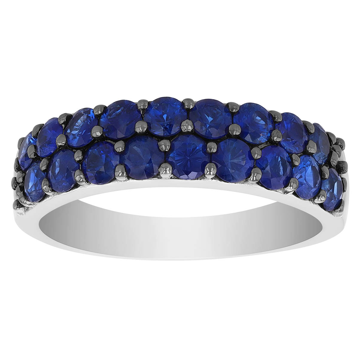 Round Sapphire 2 Row Ring in Black Rhodium & White Gold
