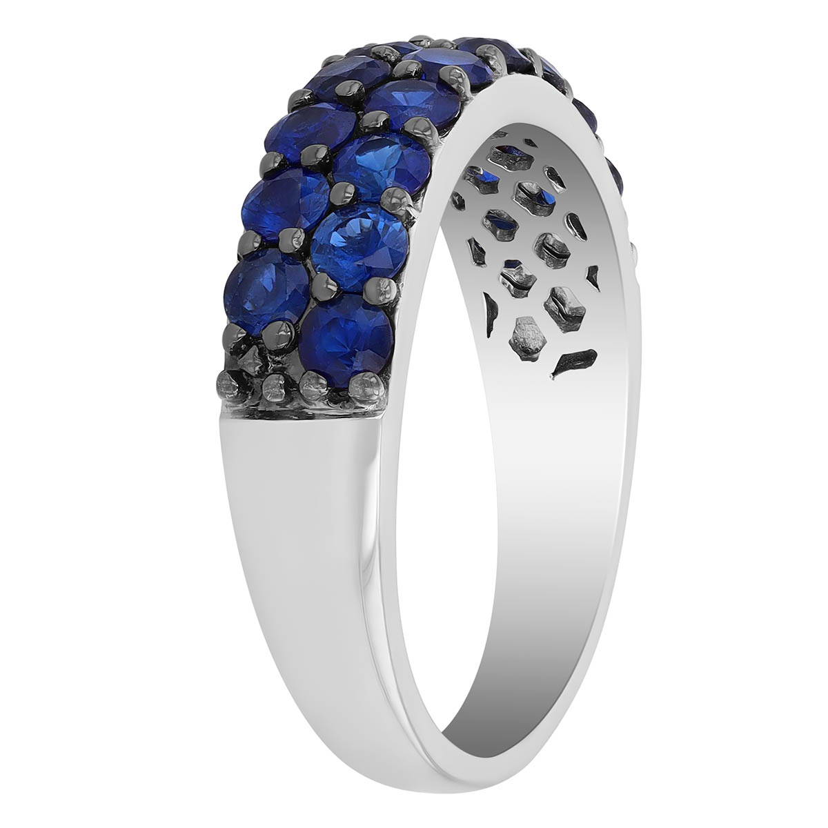 Round Sapphire 2 Row Ring in Black Rhodium & White Gold
