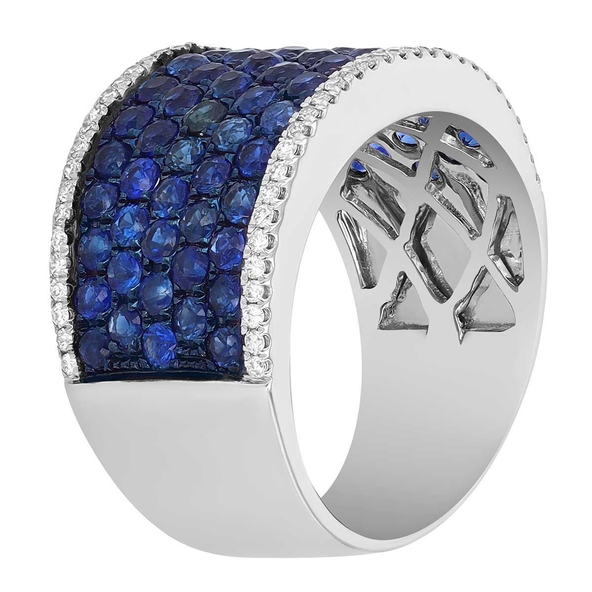 Sapphire Pave & Diamond Wide Band Ring in Black Rhodium & White Gold
