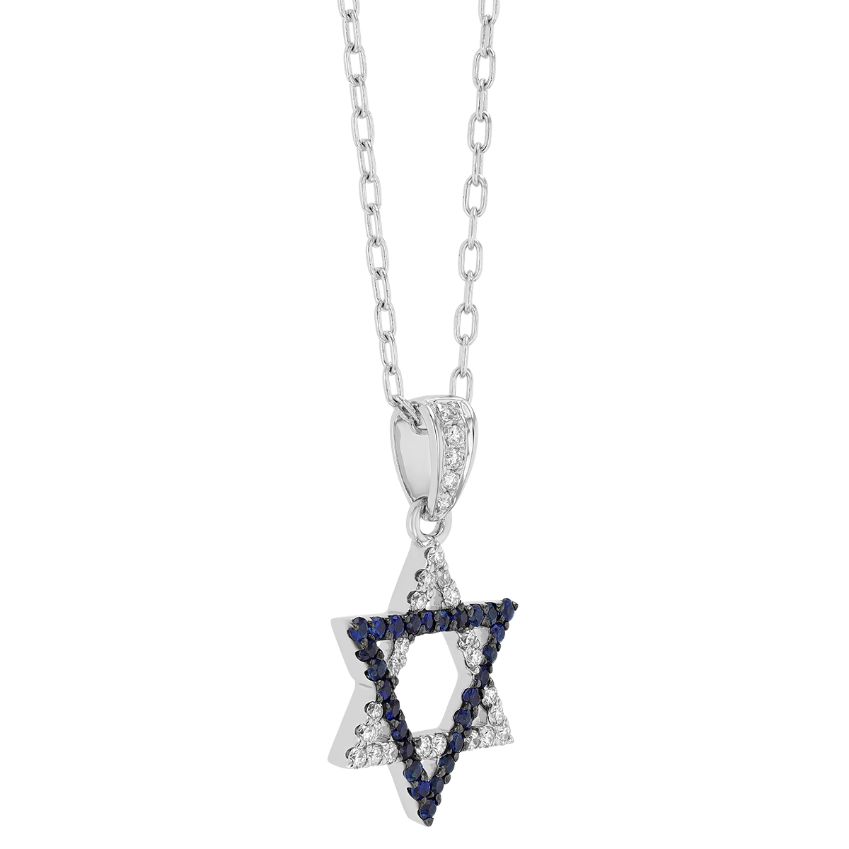 Sapphire & Diamond Star of David Pendant in White Gold & Black Rhodium