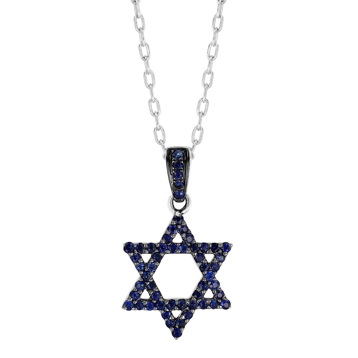 Sapphire Star of David Pendant in Black Rhodium & White Gold