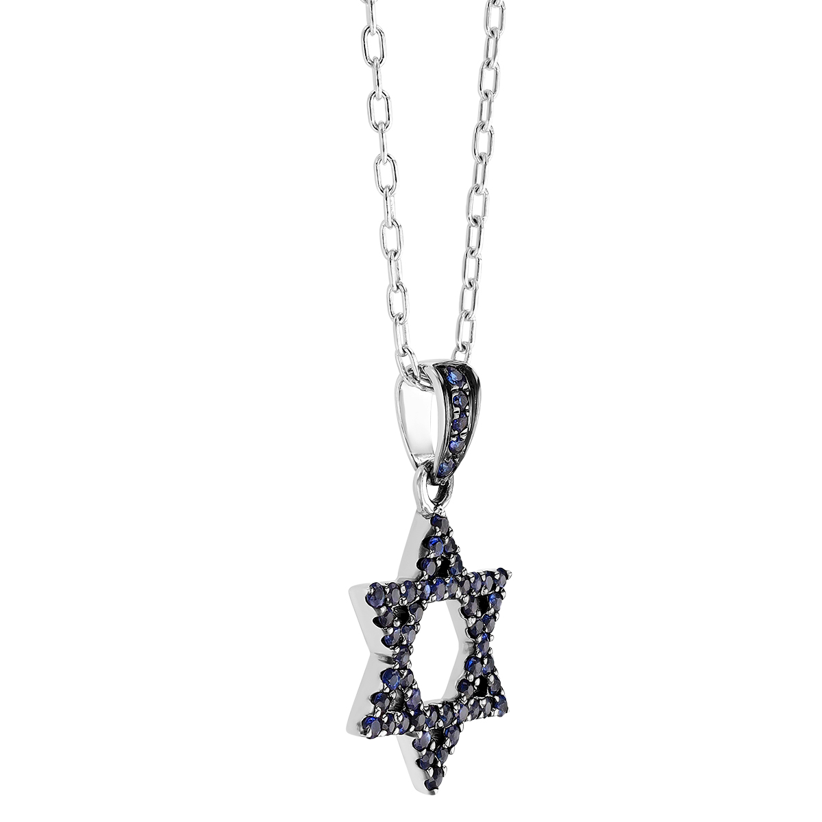 Sapphire Star of David Pendant in Black Rhodium & White Gold