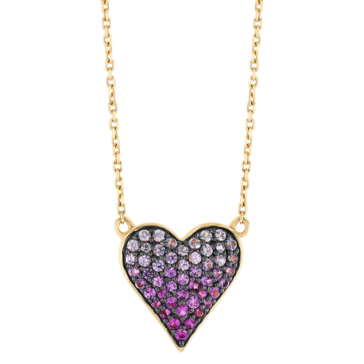 Pink Sapphire Ombre Heart Pendant in Yellow Gold & Black Rhodium, 18