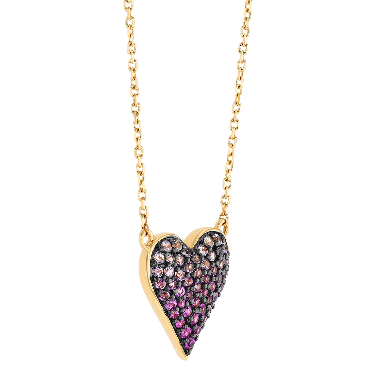 Pink Sapphire Ombre Heart Pendant in Yellow Gold & Black Rhodium, 18