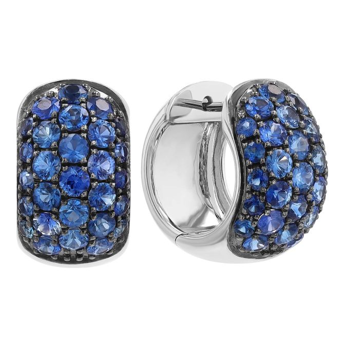 Sapphire Pave Huggie Hoop Earrings in White Gold & Black Rhodium