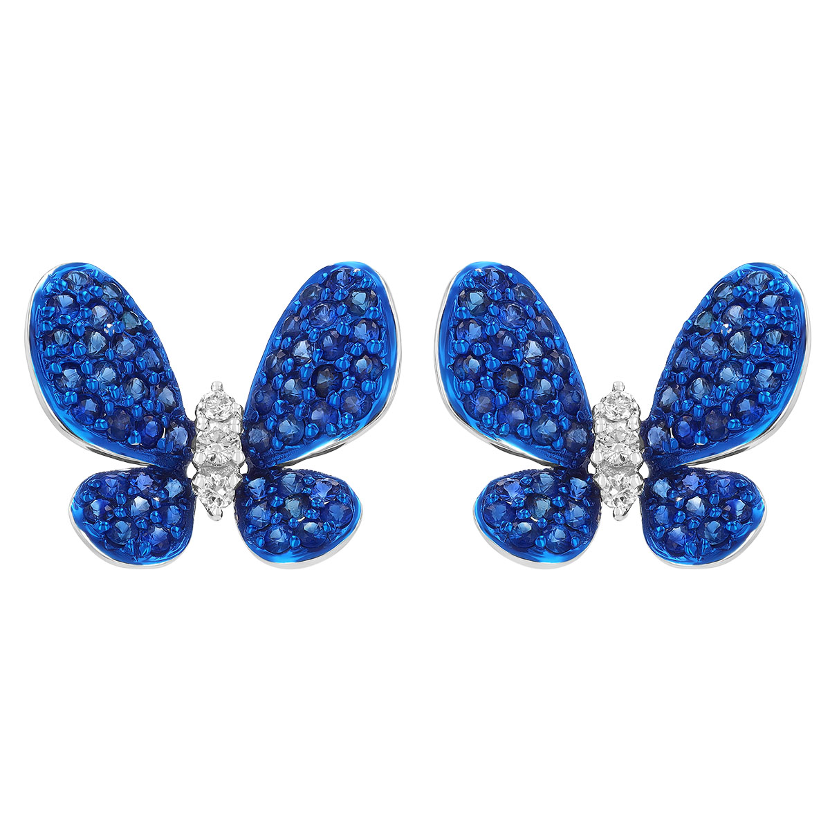 Sapphire Pave & Diamond Butterfly Stud Earrings in White Gold