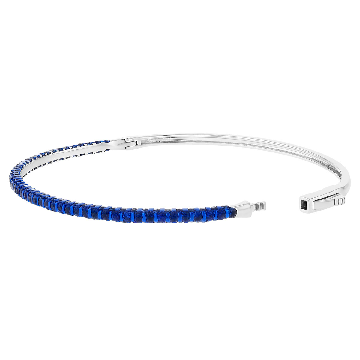 Round Sapphire 3-Side Bangle Bracelet in White Gold