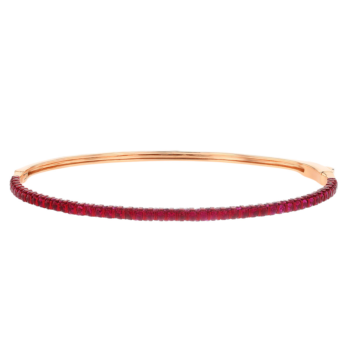 Round Ruby 3-Side Bangle Bracelet in Rose Gold
