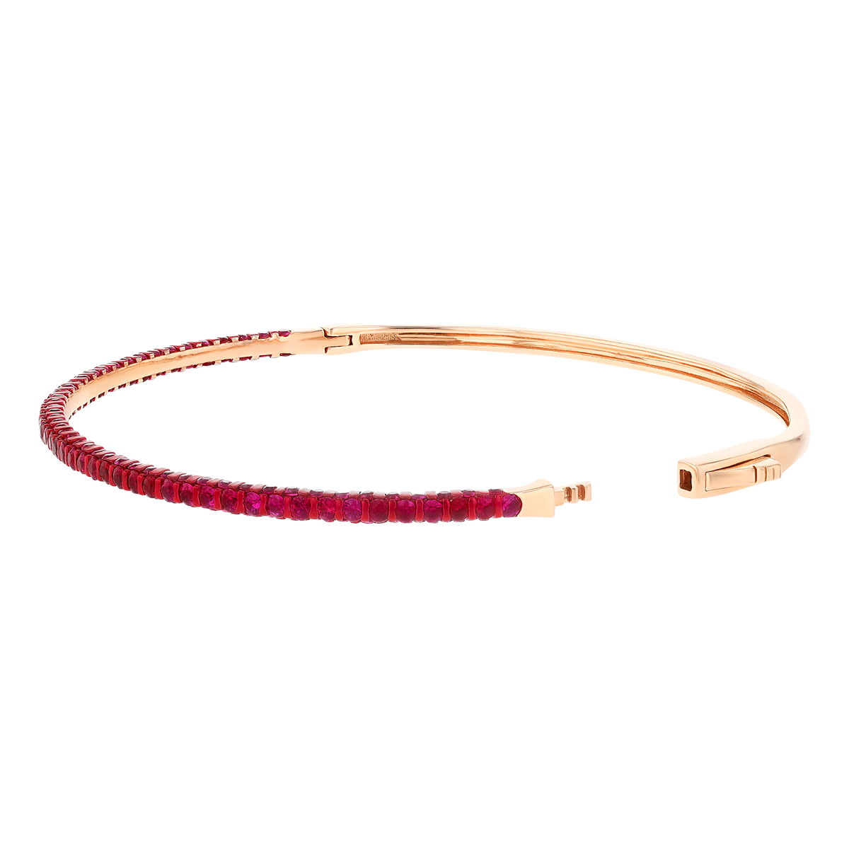 Round Ruby 3-Side Bangle Bracelet in Rose Gold