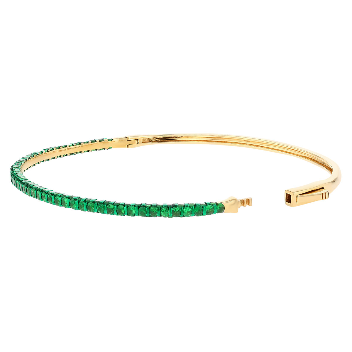 Round Tsavorite Garnet 3-Side Bangle Bracelet in Yellow Gold