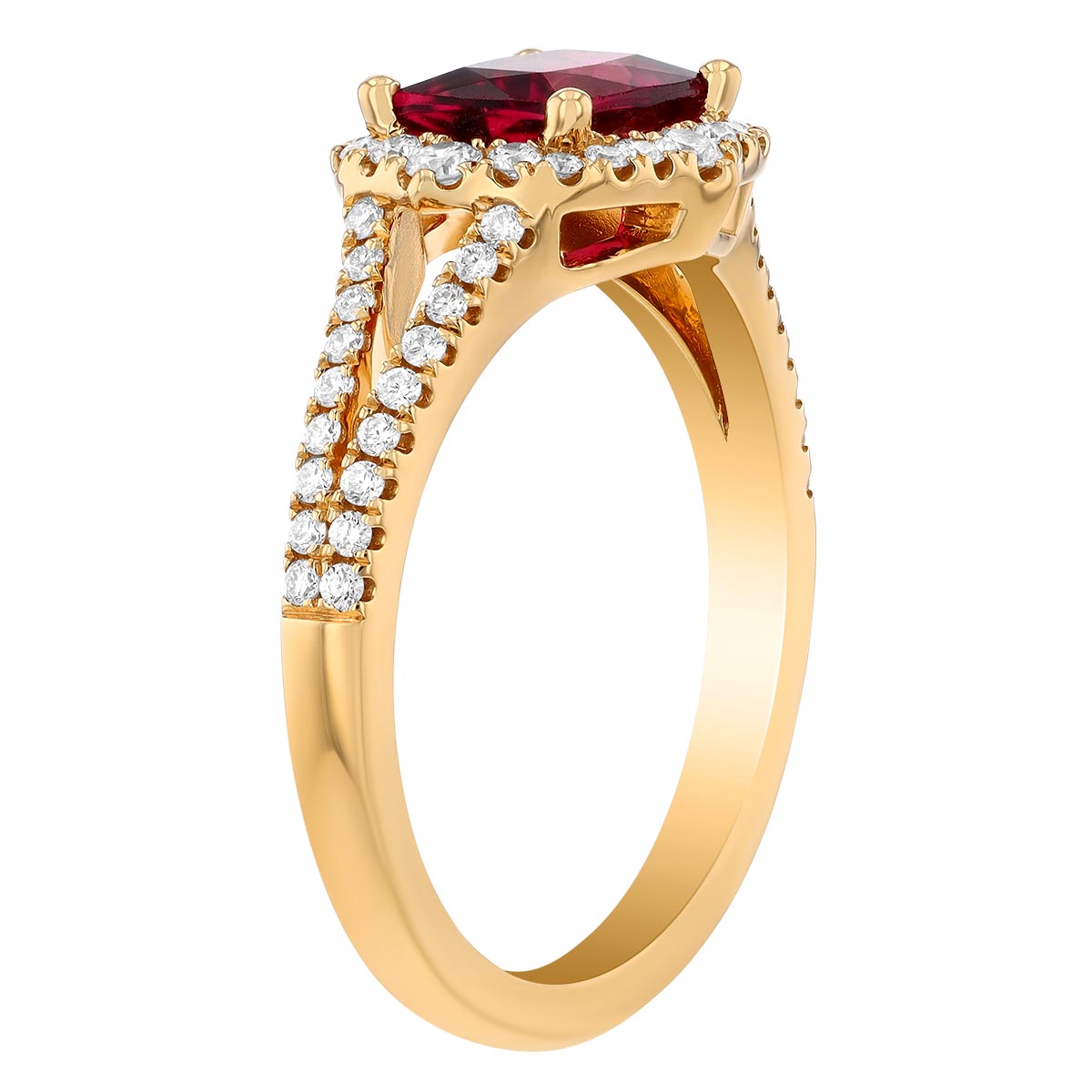 Cushion Cut Tourmaline & Diamond Halo Split Band Ring in Yellow Gold