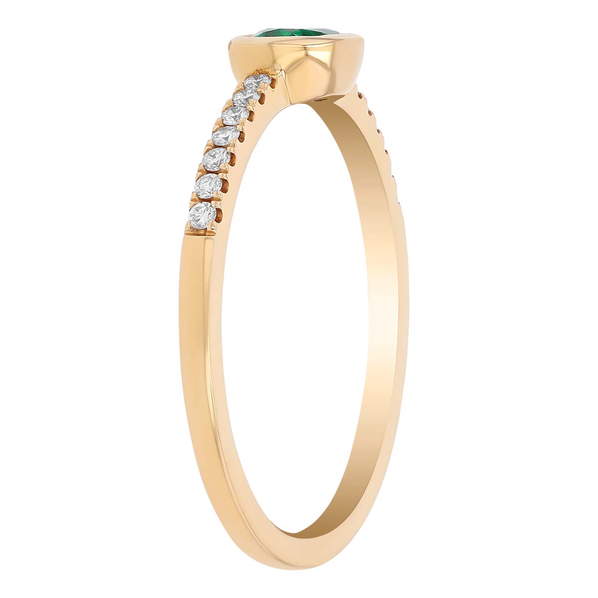 Oval Bezel Set Emerald & Diamond Ring in Yellow Gold