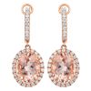 Oval Morganite & Diamond Halo Dangle Hoop Earrings in Rose Gold