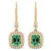 Cushion Tourmaline & Diamond Halo Drop Earrings in Yellow Gold