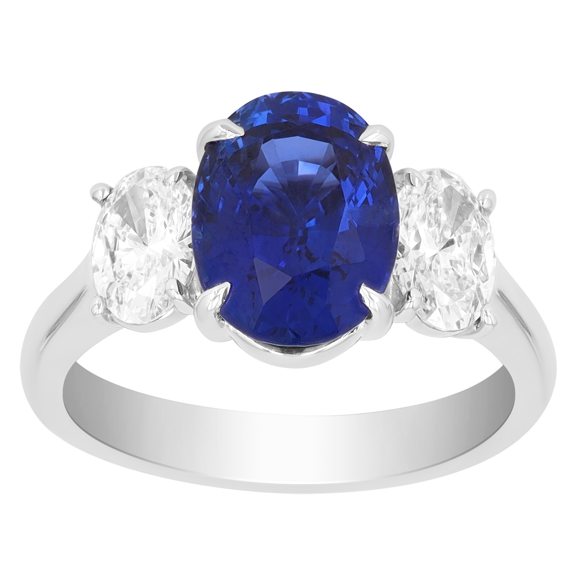 J.B. Star Oval Sapphire & Diamond 3 Stone Ring in Platinum
