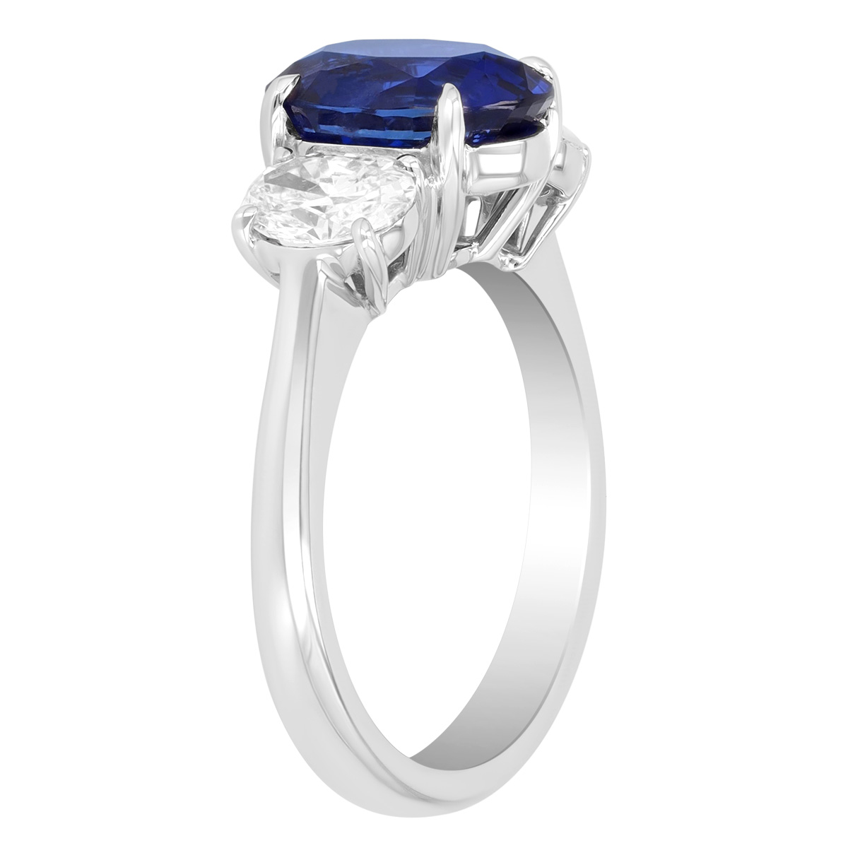 J.B. Star Oval Sapphire & Diamond 3 Stone Ring in Platinum