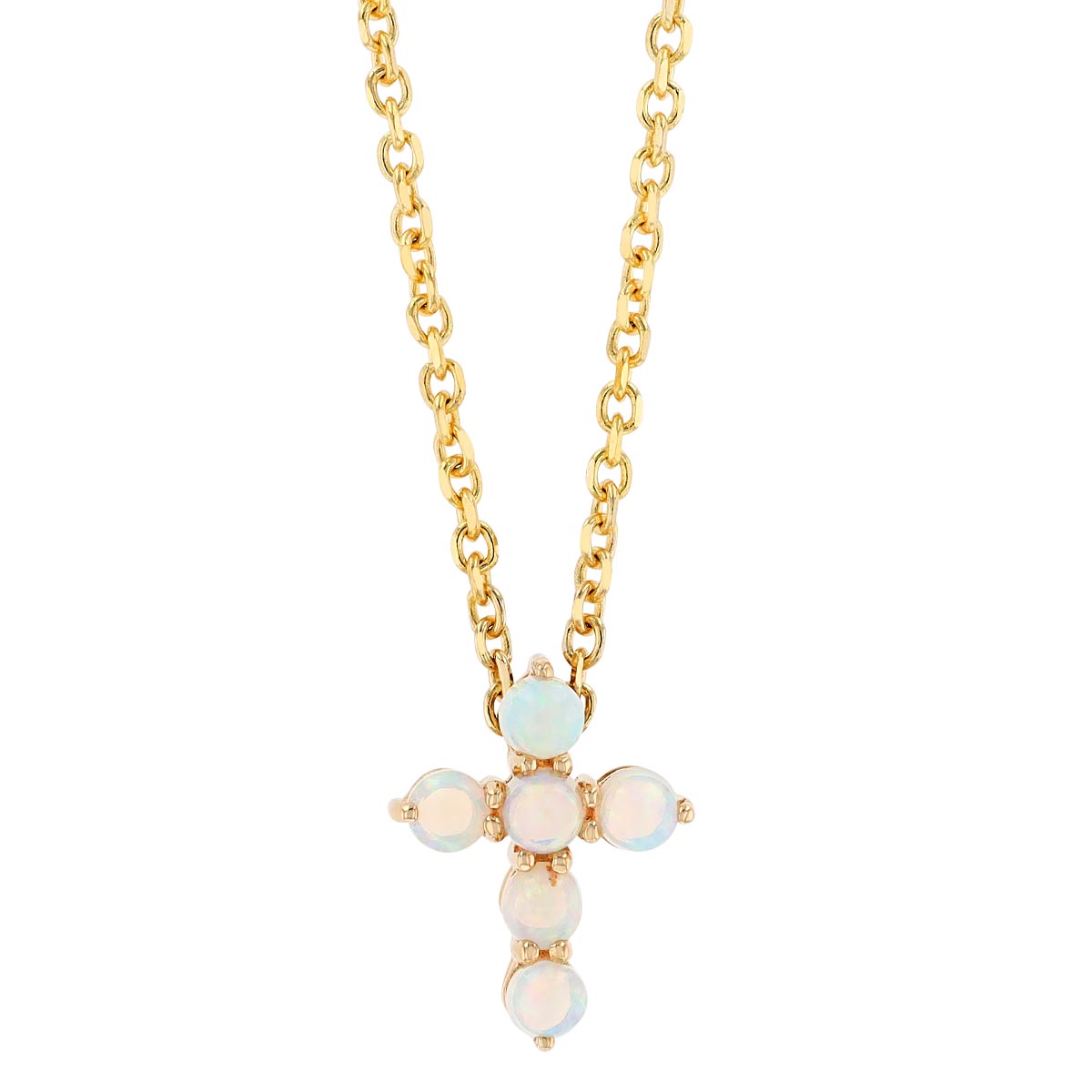 Round Cabochon Opal Cross Pendant in Yellow Gold, 18
