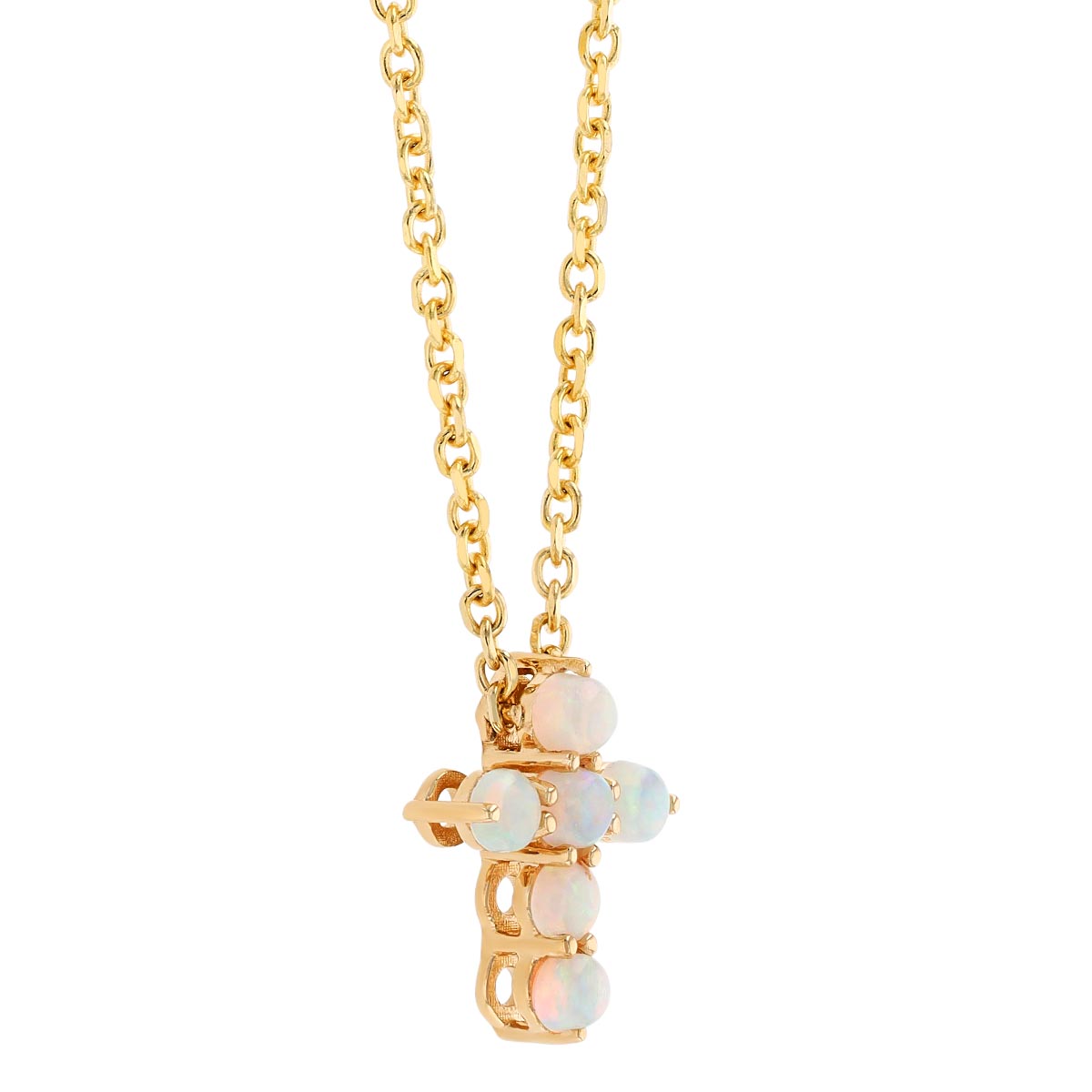 Round Cabochon Opal Cross Pendant in Yellow Gold, 18