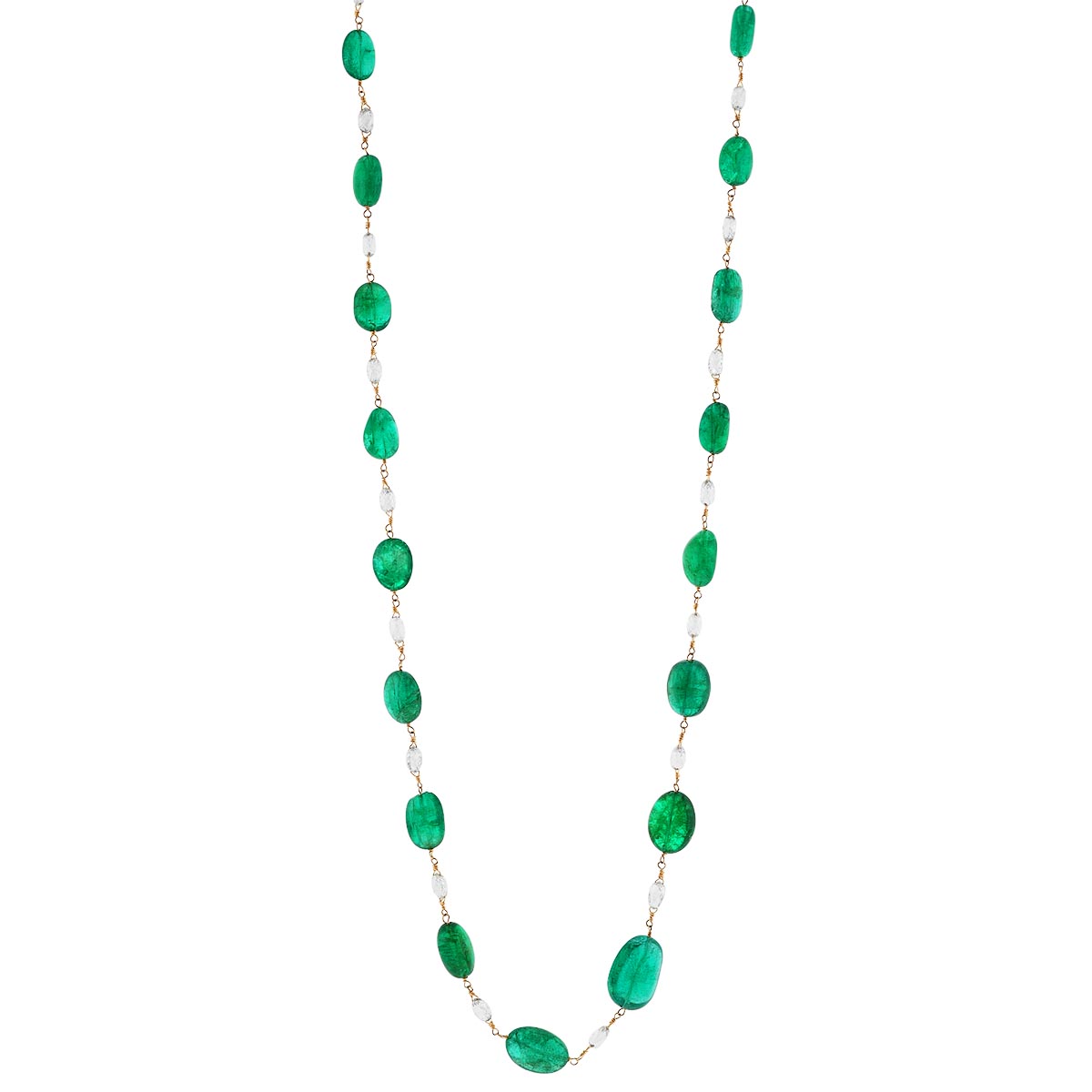 TARA Pearls Emearld & Diamond Briollete Station Necklace in Yellow Gold, 20