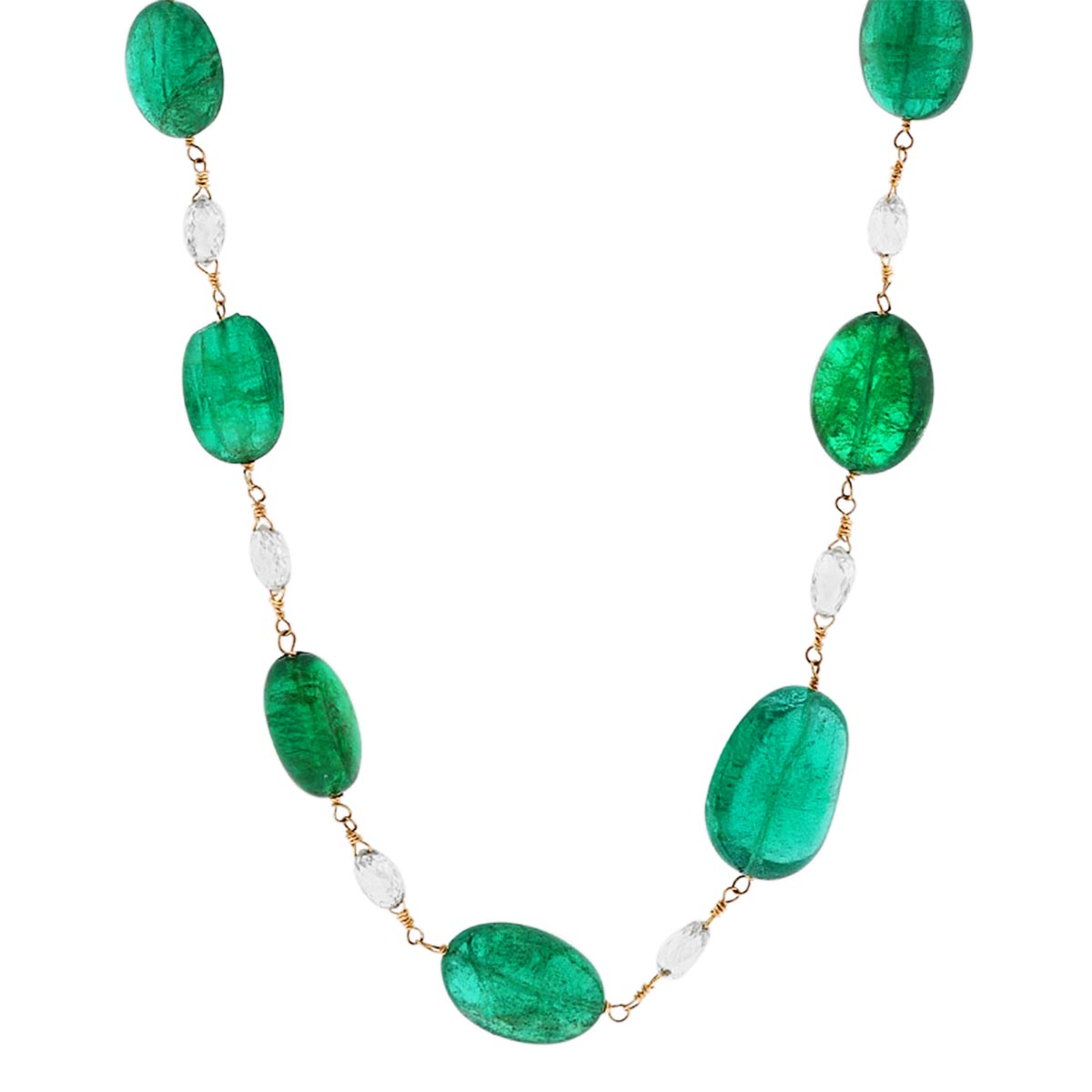 TARA Pearls Emearld & Diamond Briollete Station Necklace in Yellow Gold, 20