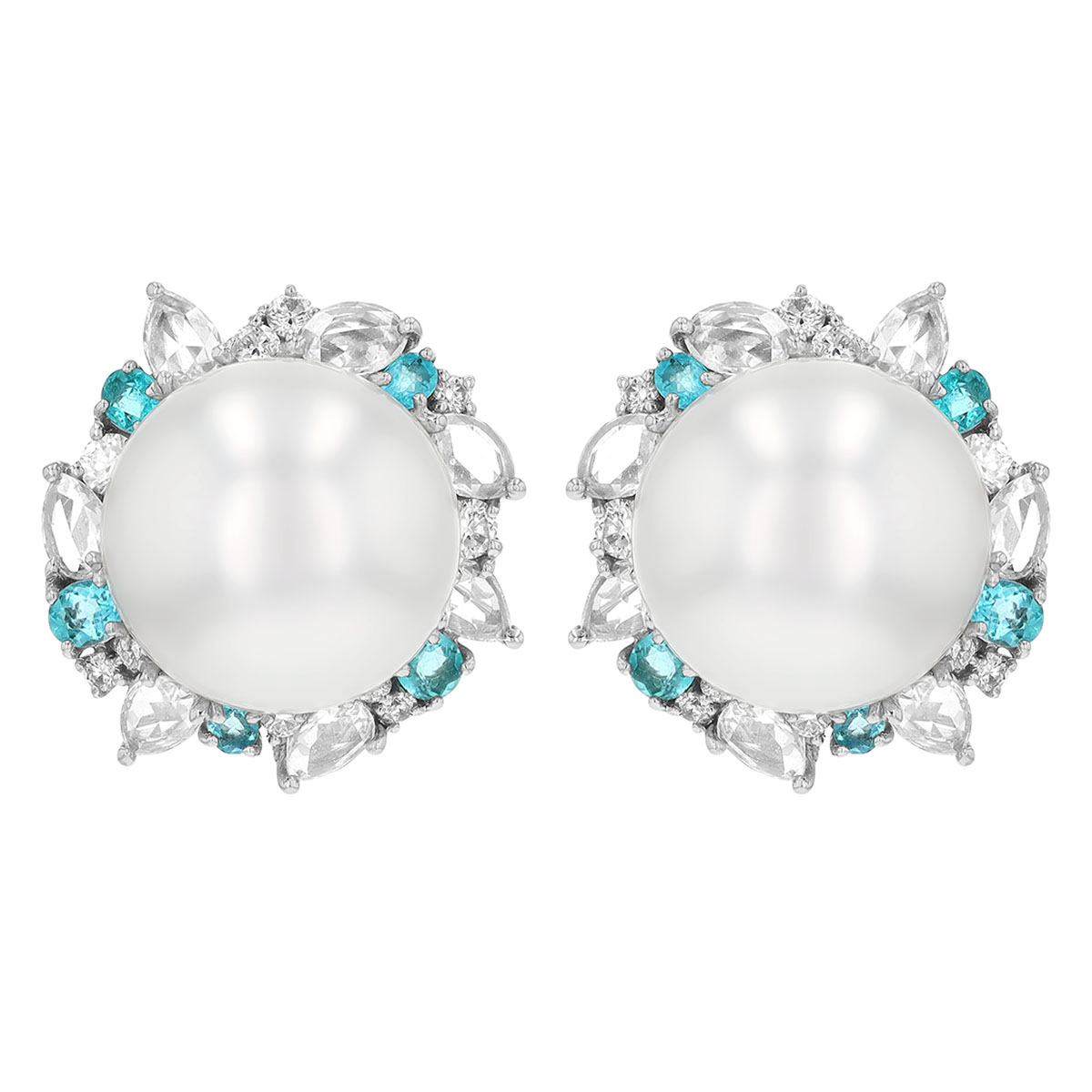 TARA Pearls South Sea Cultured Pearl, Paraiba Tourmaline & Diamond Stud Earrings in White Gold