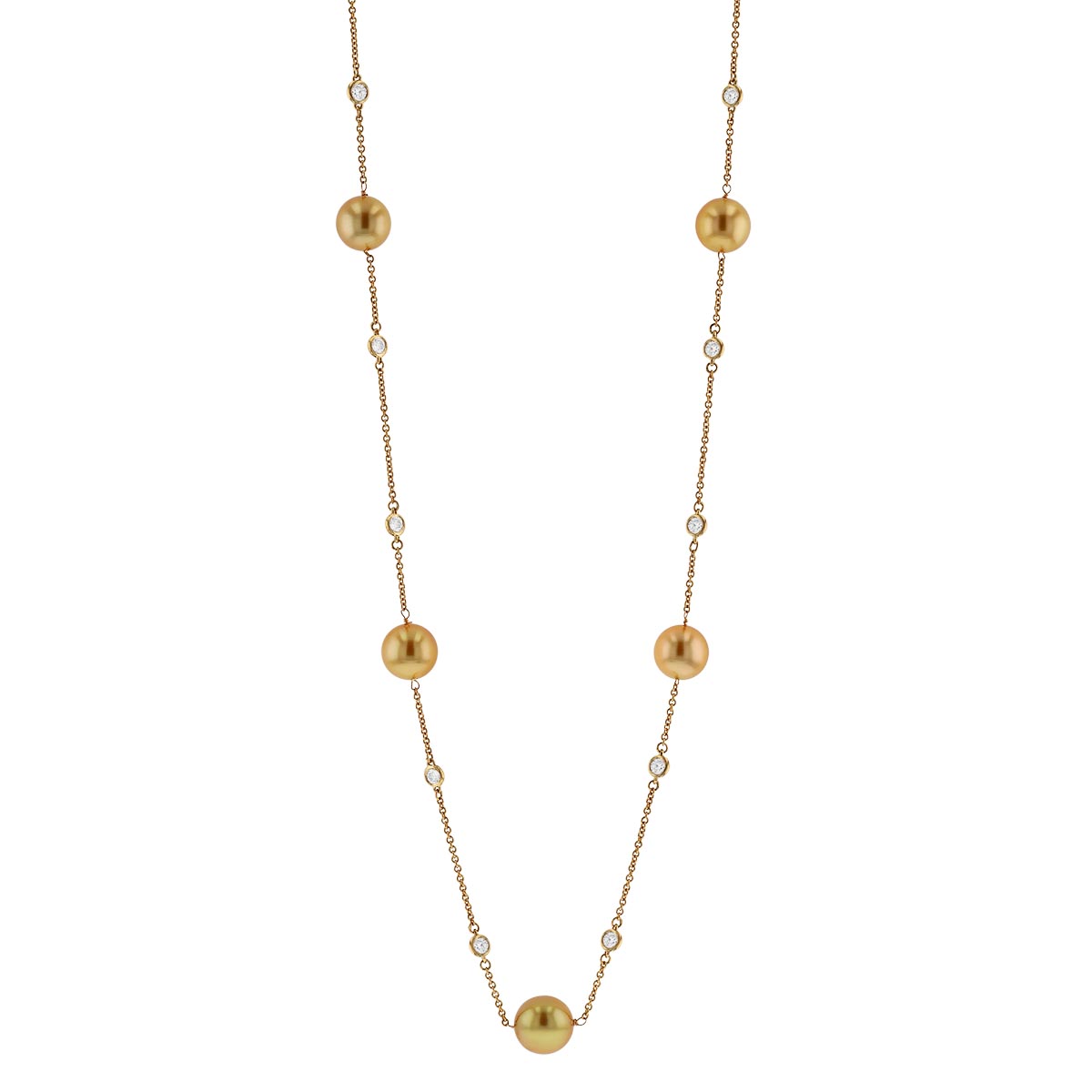 TARA Pearls Golden South Sea Cultured Pearl & Diamond Station Necklace in Yellow Gold, 19.5
