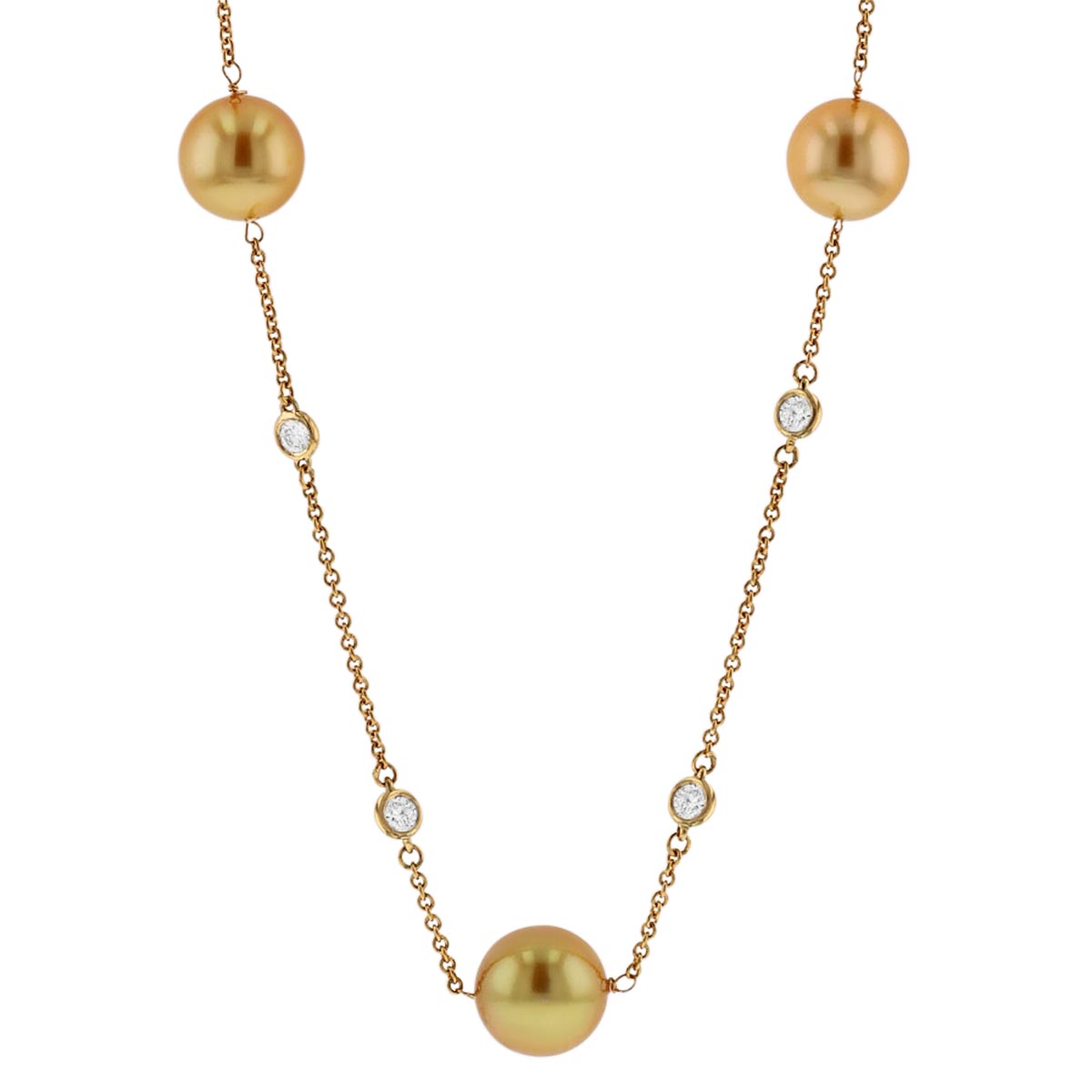 TARA Pearls Golden South Sea Cultured Pearl & Diamond Station Necklace in Yellow Gold, 19.5