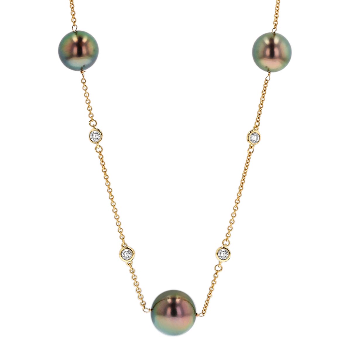 TARA Pearls Tahitian South Sea Cultured Pearl & Diamond Station Necklace in Yellow Gold, 27