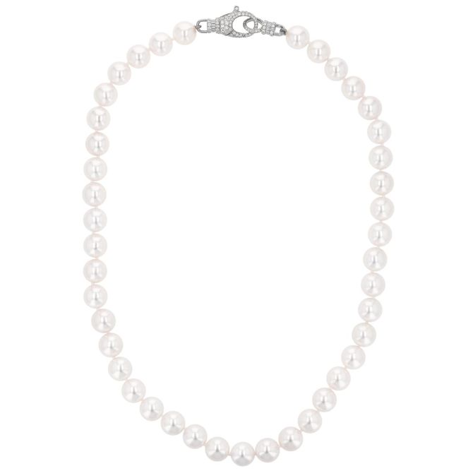TARA Pearls Cultured Pearl Strand Necklace with Diamond & White Gold Clasp, 18", 9-9.5 mm