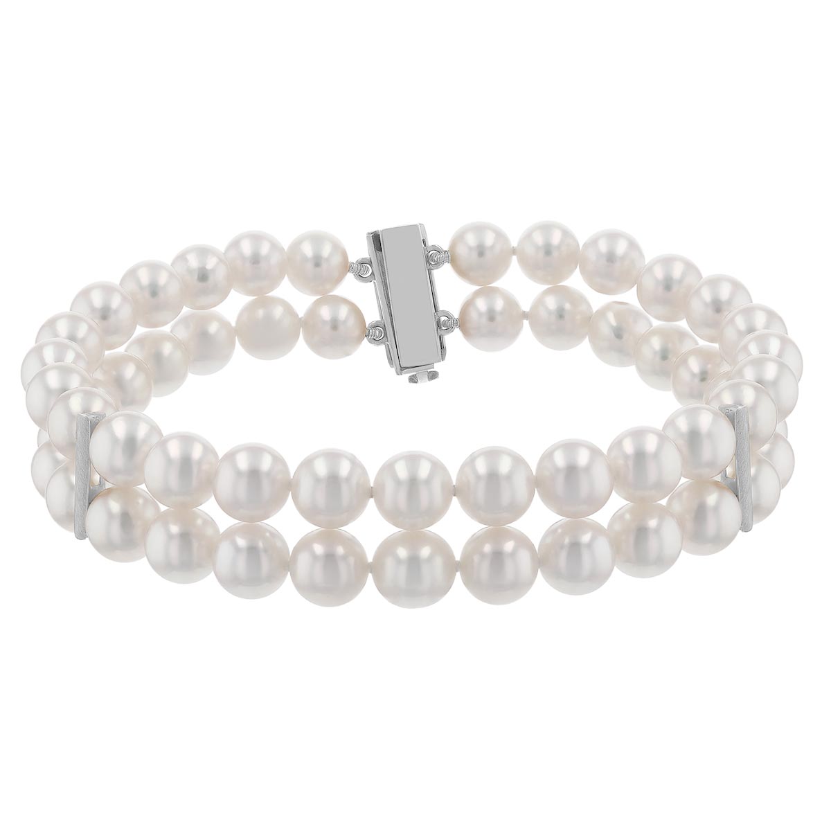TARA Pearls Cultured Pearl Double Strand Bracelet with White Gold Stations, 8