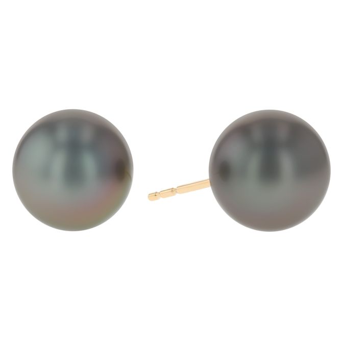 TARA Pearls Black Tahitian South Sea Cultured Pearl Stud Earrings in Yellow Gold, 9-10 mm