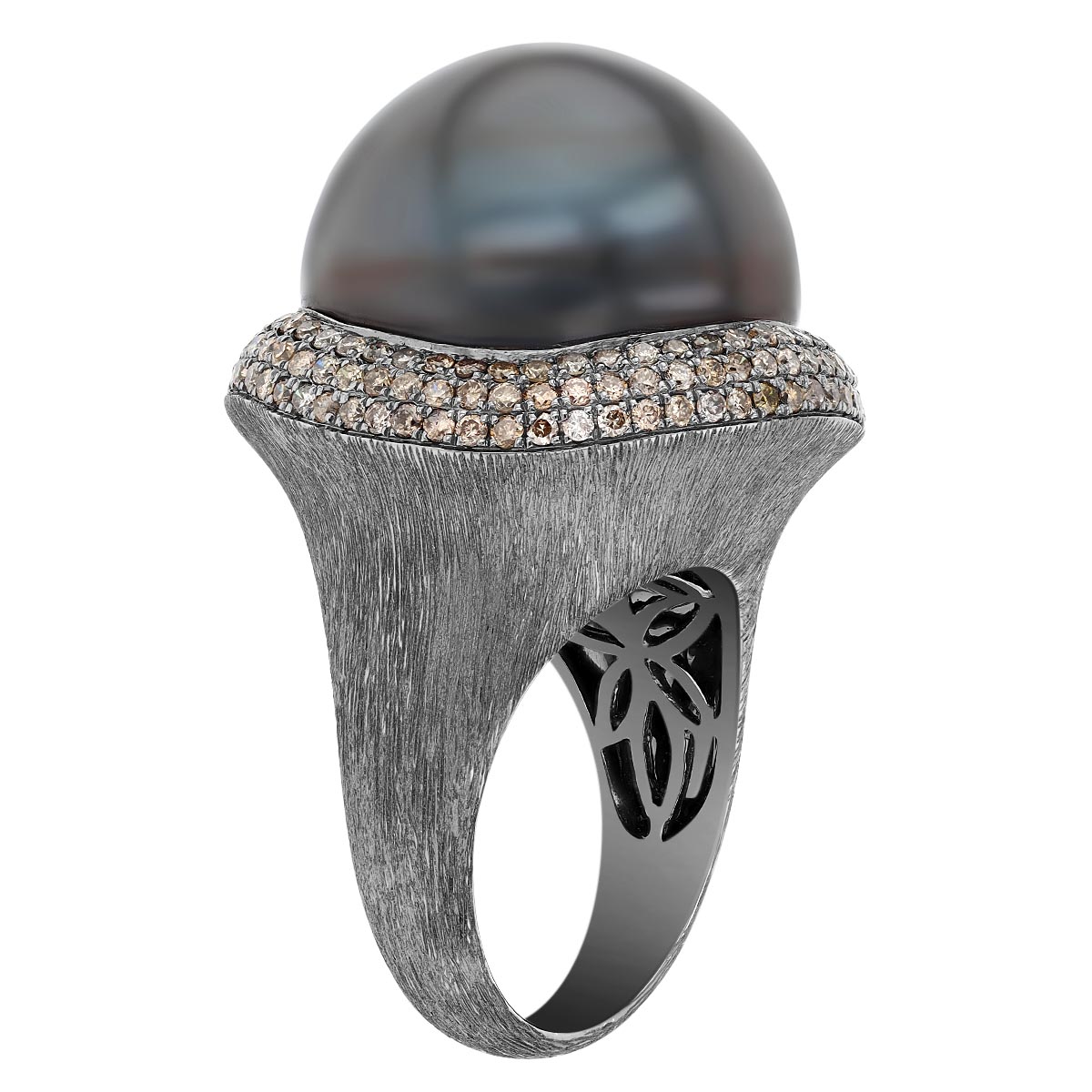 TARA Pearls Tahitian South Sea Cultured Pearl & Brown Diamond Multi Row Halo Ring in White Gold