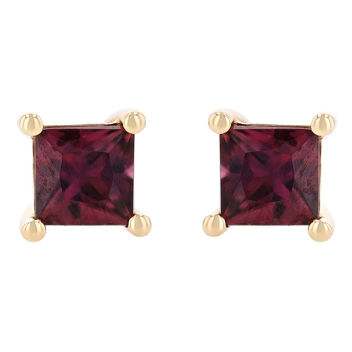 Princess Cut Ruby Stud Earrings in Yellow Gold
