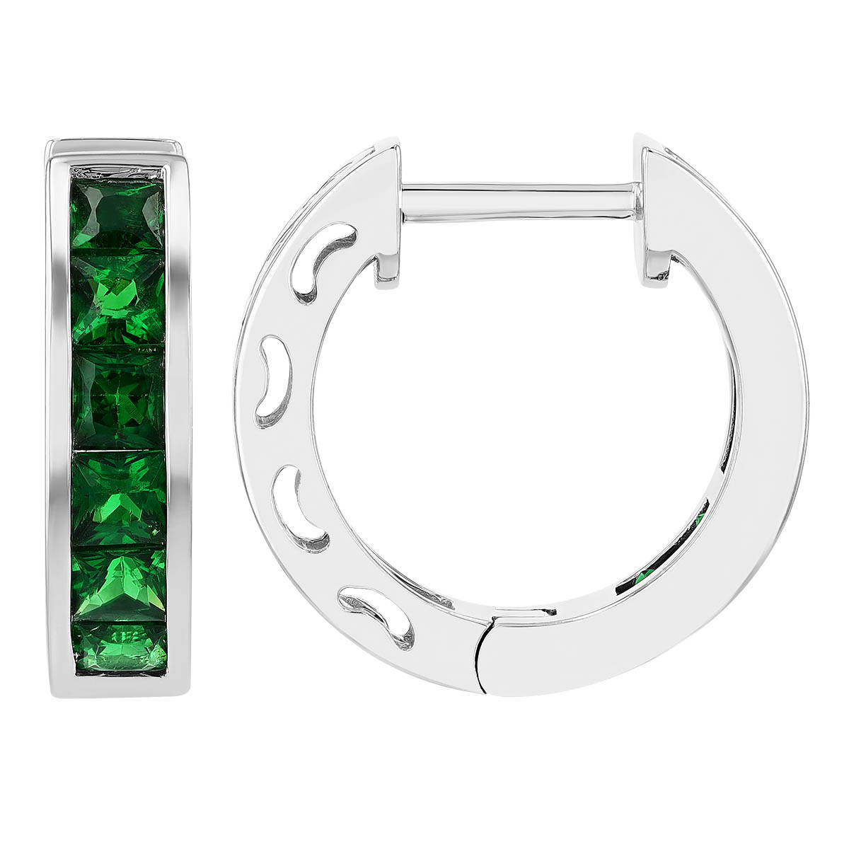 Channel Set Princess Cut Tsavorite Garnet Hoop Earrings in White Gold