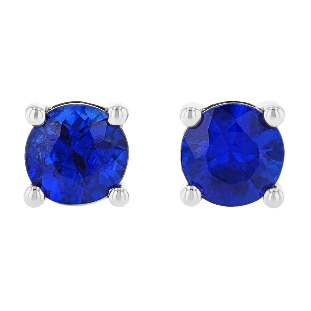 Round Sapphire Stud Earrings in White Gold