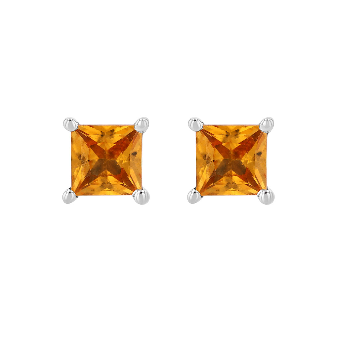Princess Cut Orange Sapphire Stud Earrings in White Gold