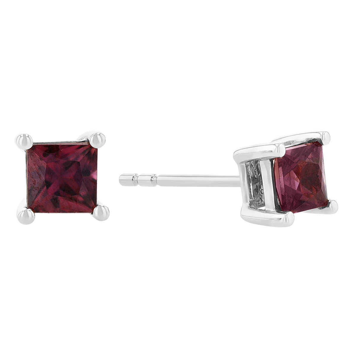 Princess Cut Ruby Stud Earrings in White Gold