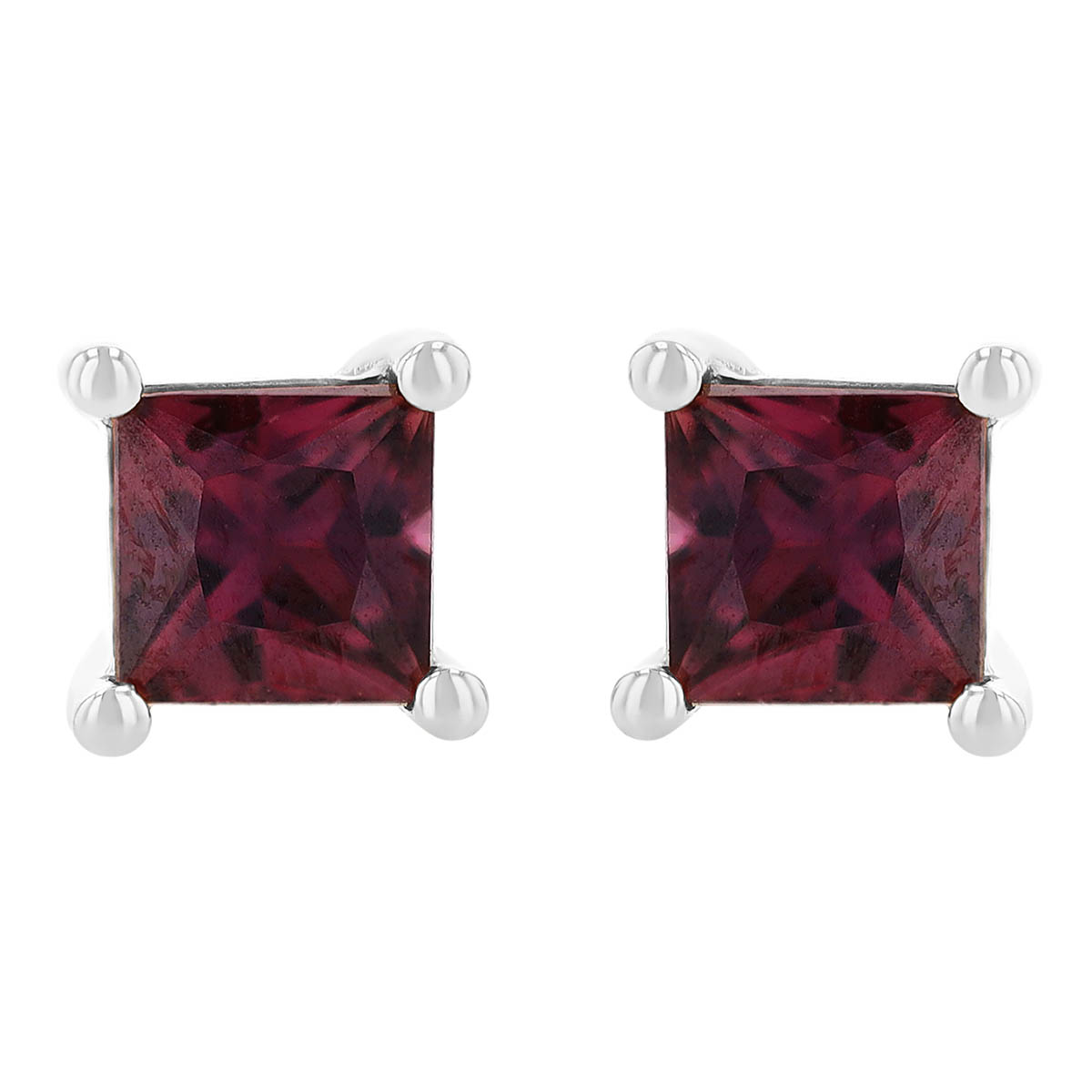 Princess Cut Ruby Stud Earrings in White Gold