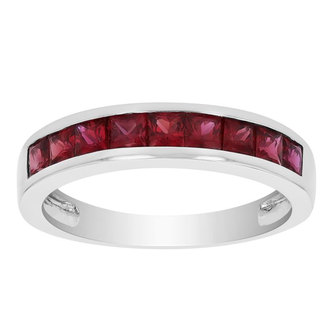 Princess Cut Ruby Channel Set Ring in White Gold
