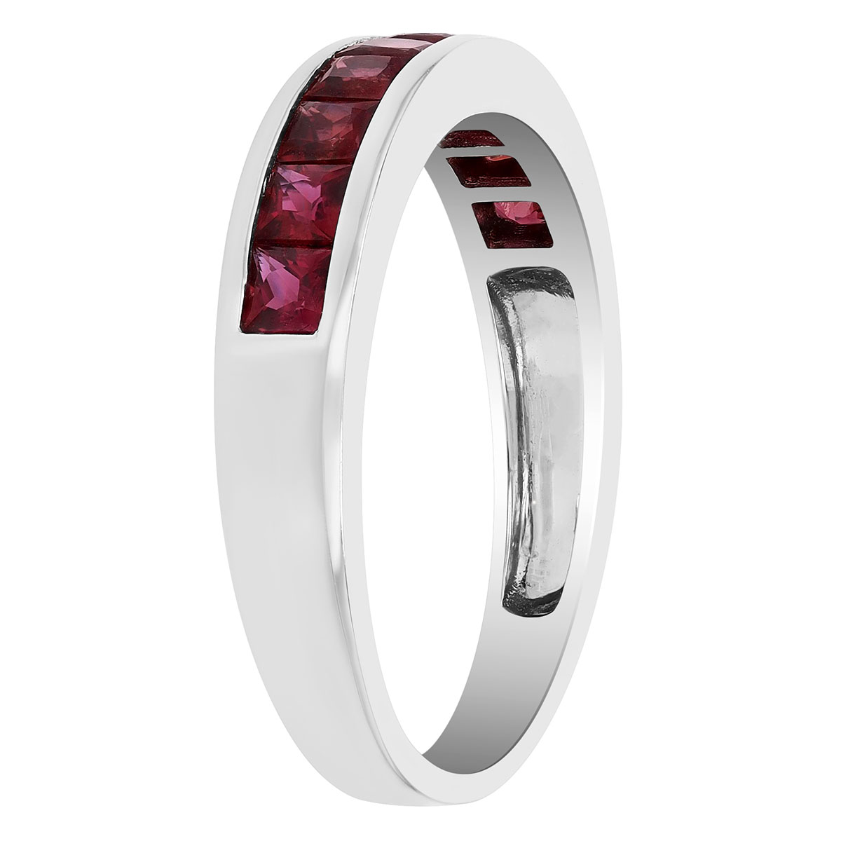 Princess Cut Ruby Channel Set Ring in White Gold
