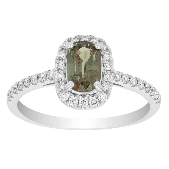 Cushion Cut Alexandrite & Diamond Ring in White Gold