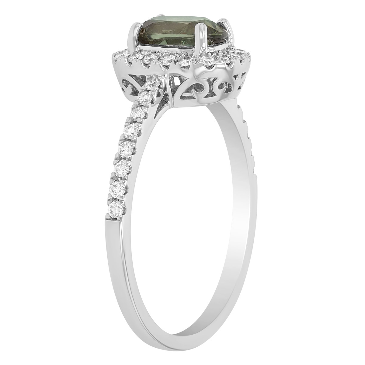 Cushion Cut Alexandrite & Diamond Ring in White Gold