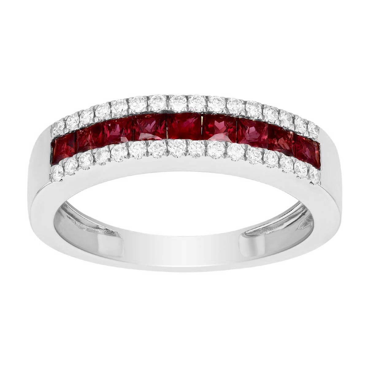 フラダンス Ruby Ring Princess Cut Ruby & Diamond Channel Set Ring in White Gold