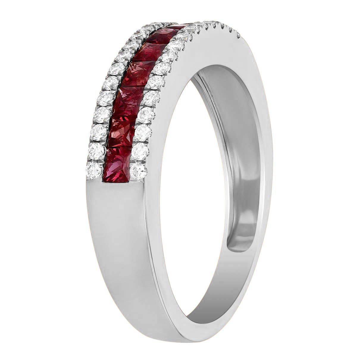 Princess Cut Ruby & Diamond Channel Set Ring in White Gold