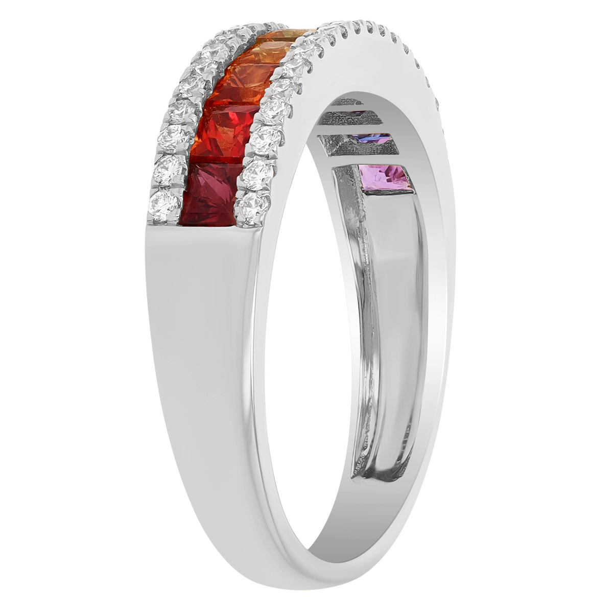 Channel Set Princess Cut Multicolored Sapphire & Diamond Ring in White Gold