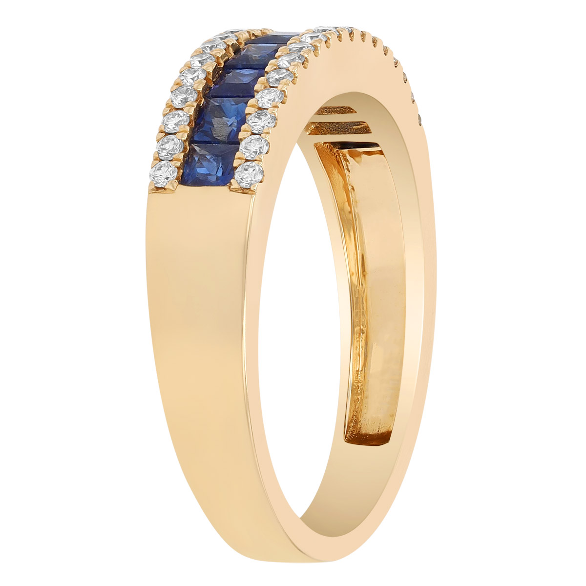 Channel Set Princess Cut Sapphire & Diamond Ring in Yellow Gold