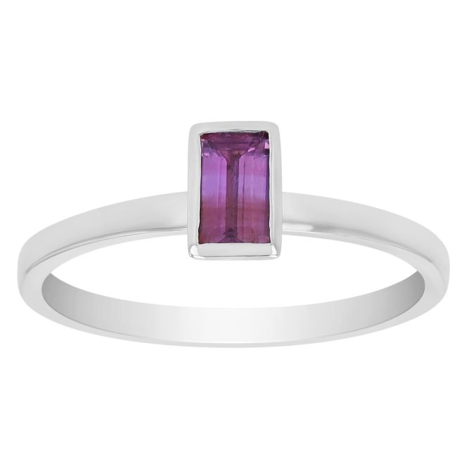 Bezel Set Baguette Pink Sapphire Solitaire Ring in White Gold