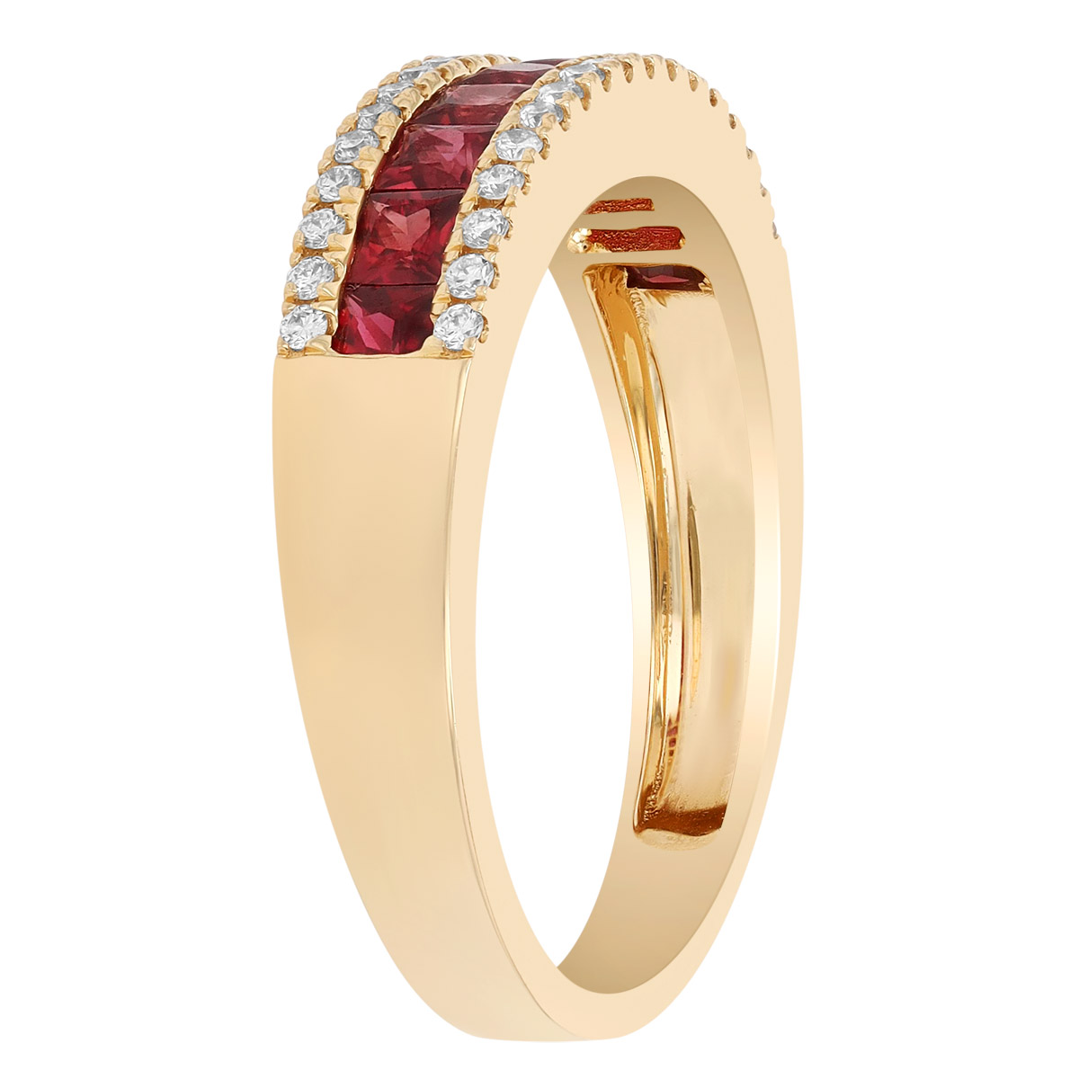 Channel Set Princess Cut Ruby & Diamond Ring in Yellow Gold