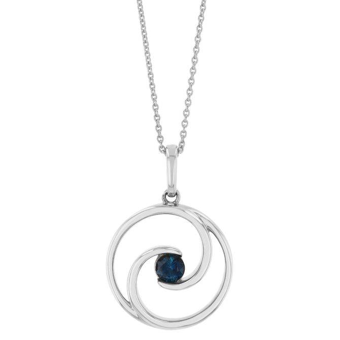 Round Sapphire Open Swirl Circle Pendant in White Gold