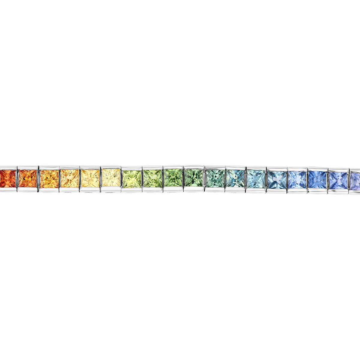 Princess Cut Multicolored Sapphire Tennis Bracelet in White Gold, 7